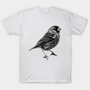 Finch Drawing in Black and White - Monochrome Drawing Bird T-Shirt